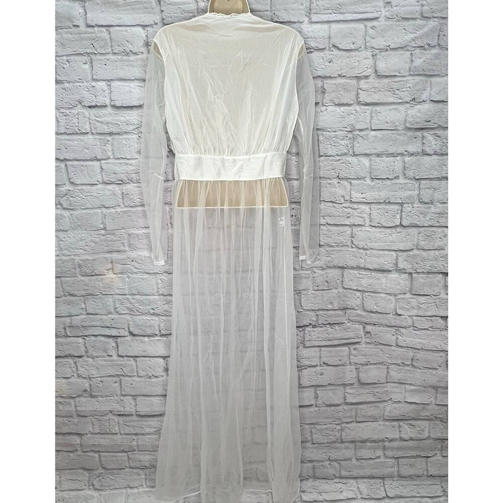 Vintage Nancy King Sheer Nylon Peignoir Robe White Bridal Size M New Satin Lace - Picture 2 of 8